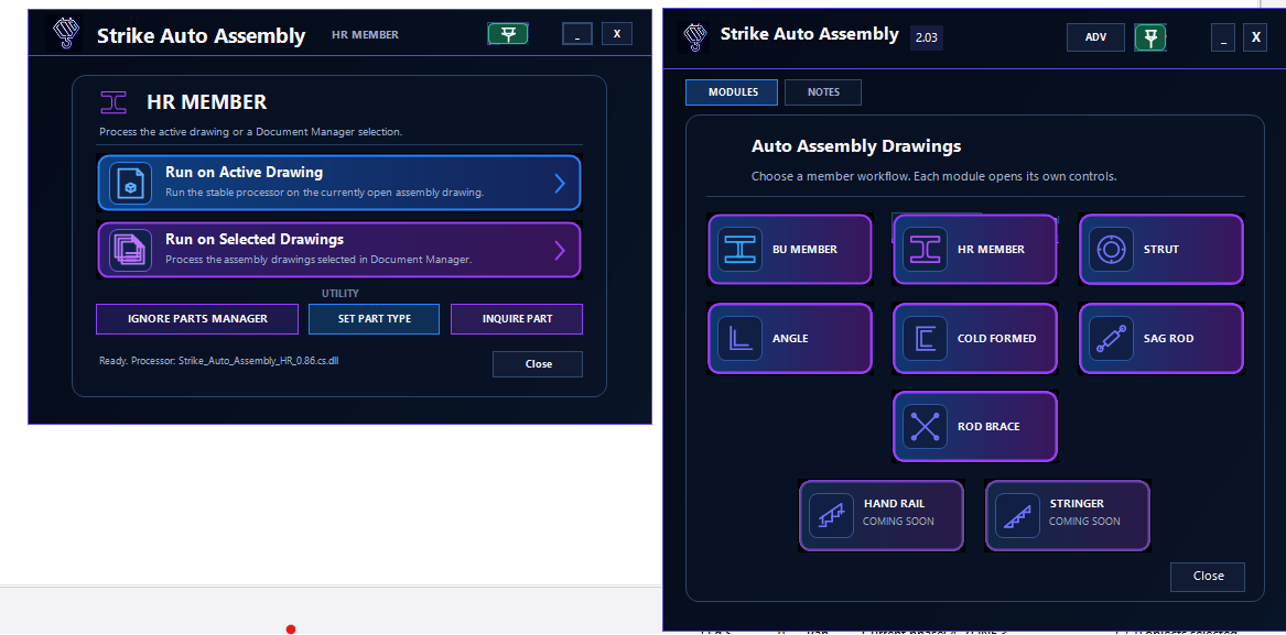 STRIKE Auto Assembly member workflow interface