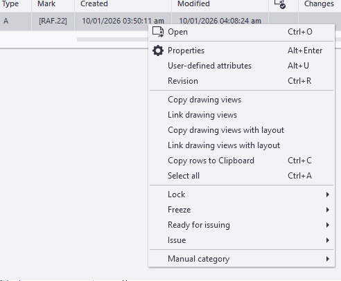 Document Manager Properties command highlighted