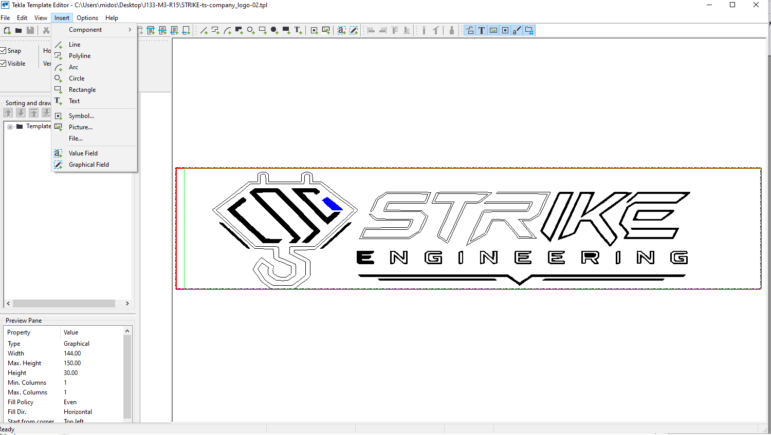 Insert File menu option highlighted in Template Editor