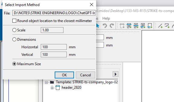 Round object location option highlighted in the import dialog