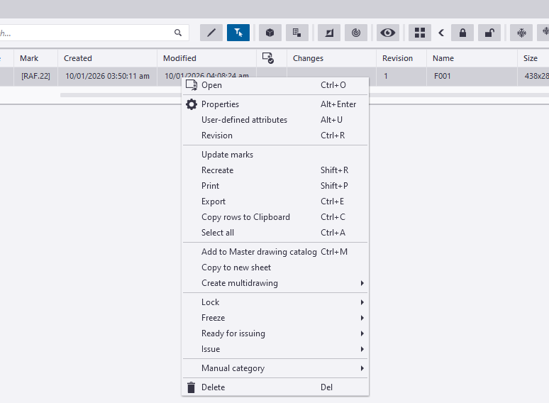 Document Manager revision option highlighted