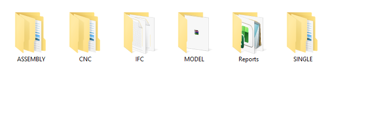 Example release output folders in Windows: ASSEMBLY, CNC, IFC, MODEL, Reports and SINGLE